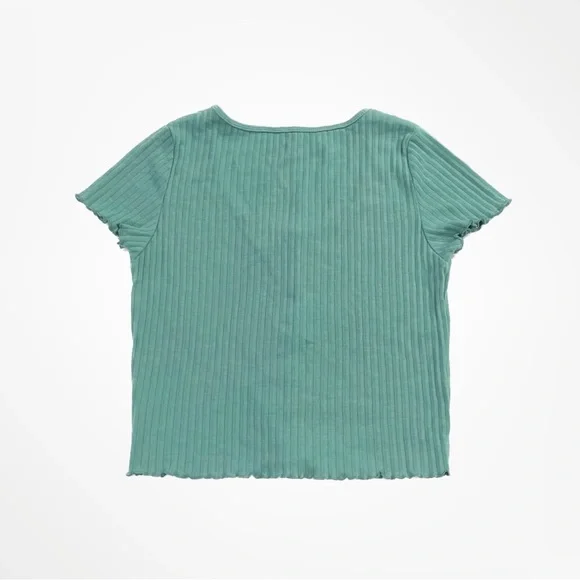 American Eagle Outfitters Ribbed Lettuce Edge Baby Tee Shirt Top - Picture 2 of 6